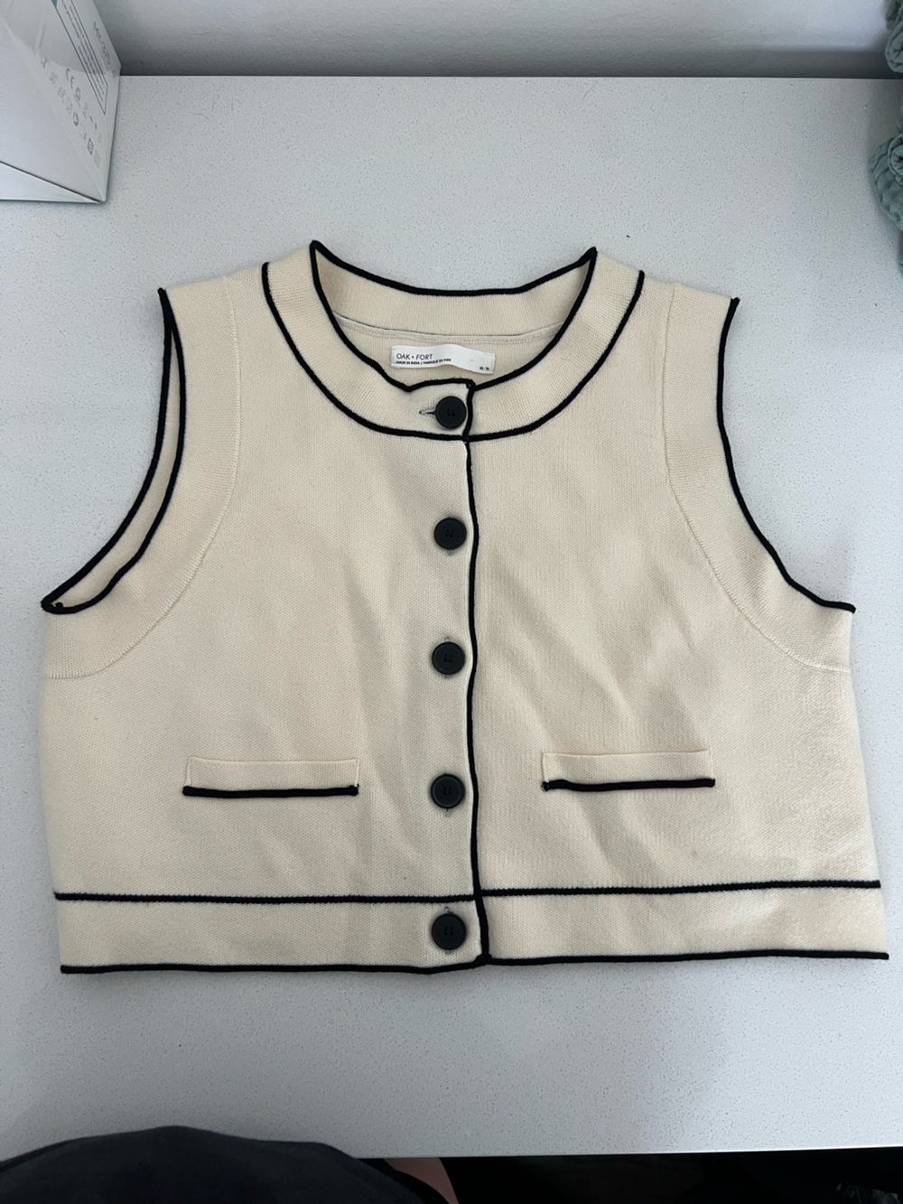 OAK + FORT Cream Vest Top with Black Trim